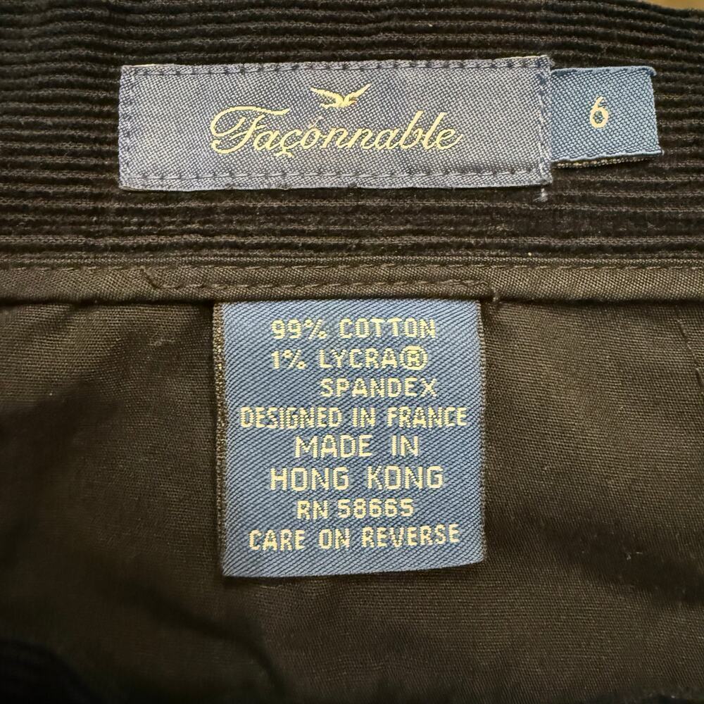 Faconnable Women’s Black Corduroy Pants Straight Leg Classic Mid Rise Size 6 - Picture 6 of 6